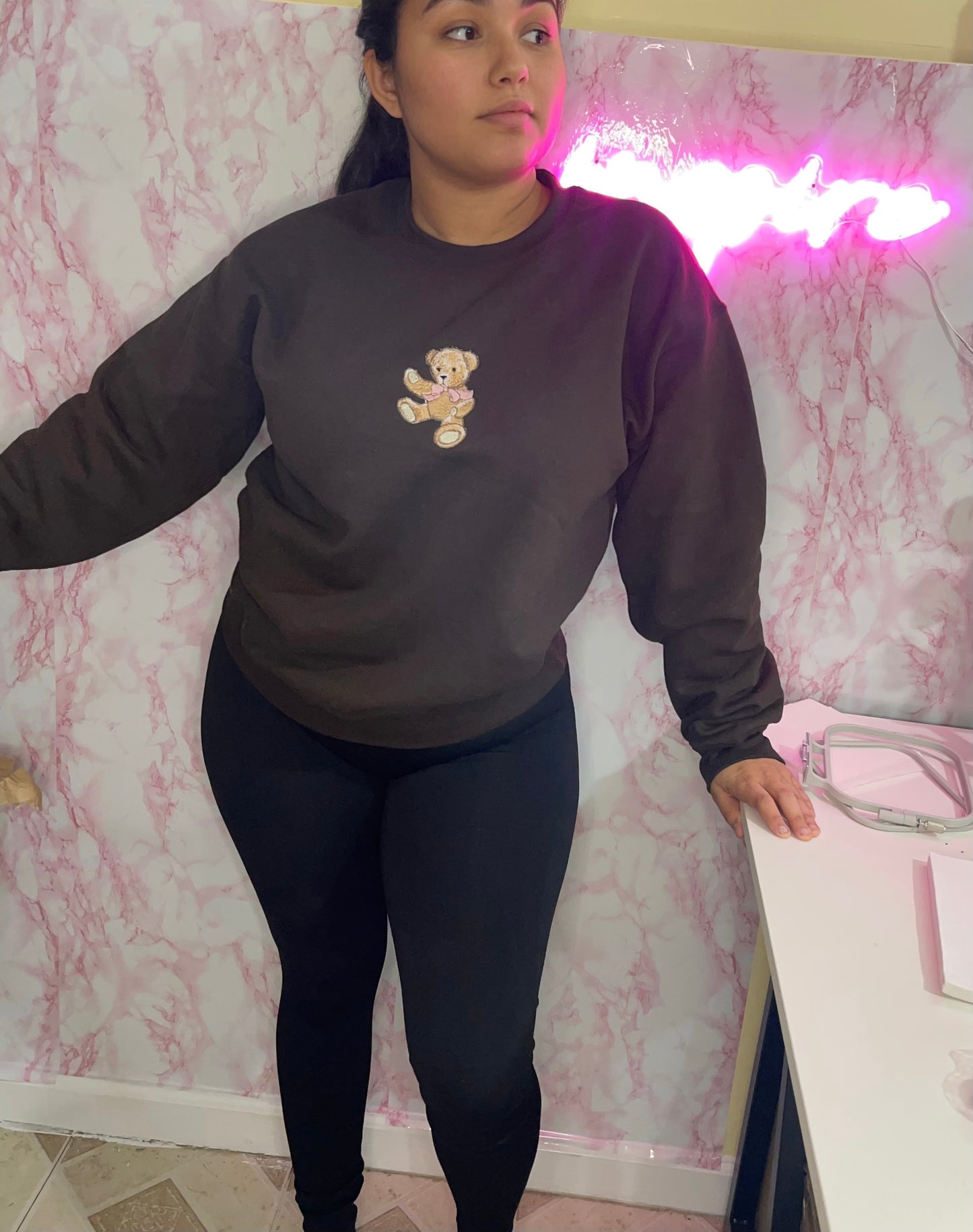 Corduroy Bear Embroidered Crewneck